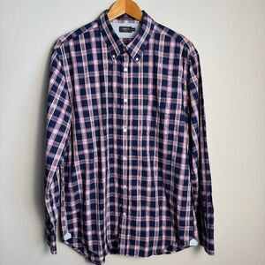 LINCS DC&Co Men's Lightweight Long Sleeve Button Up Shirt Navy/Pink Size X-Large